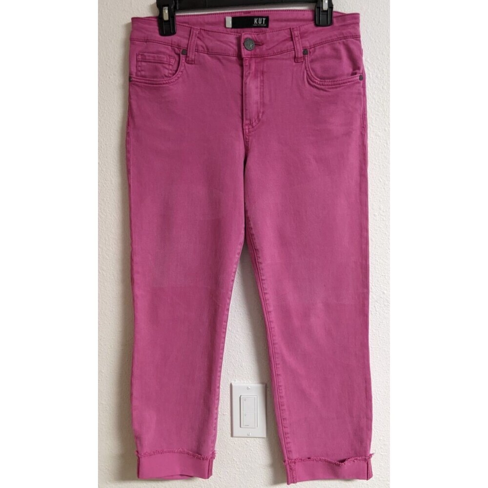 Women's KUT FROM THE KLOTH AMY Crop Straight Leg Pink Jeans 8